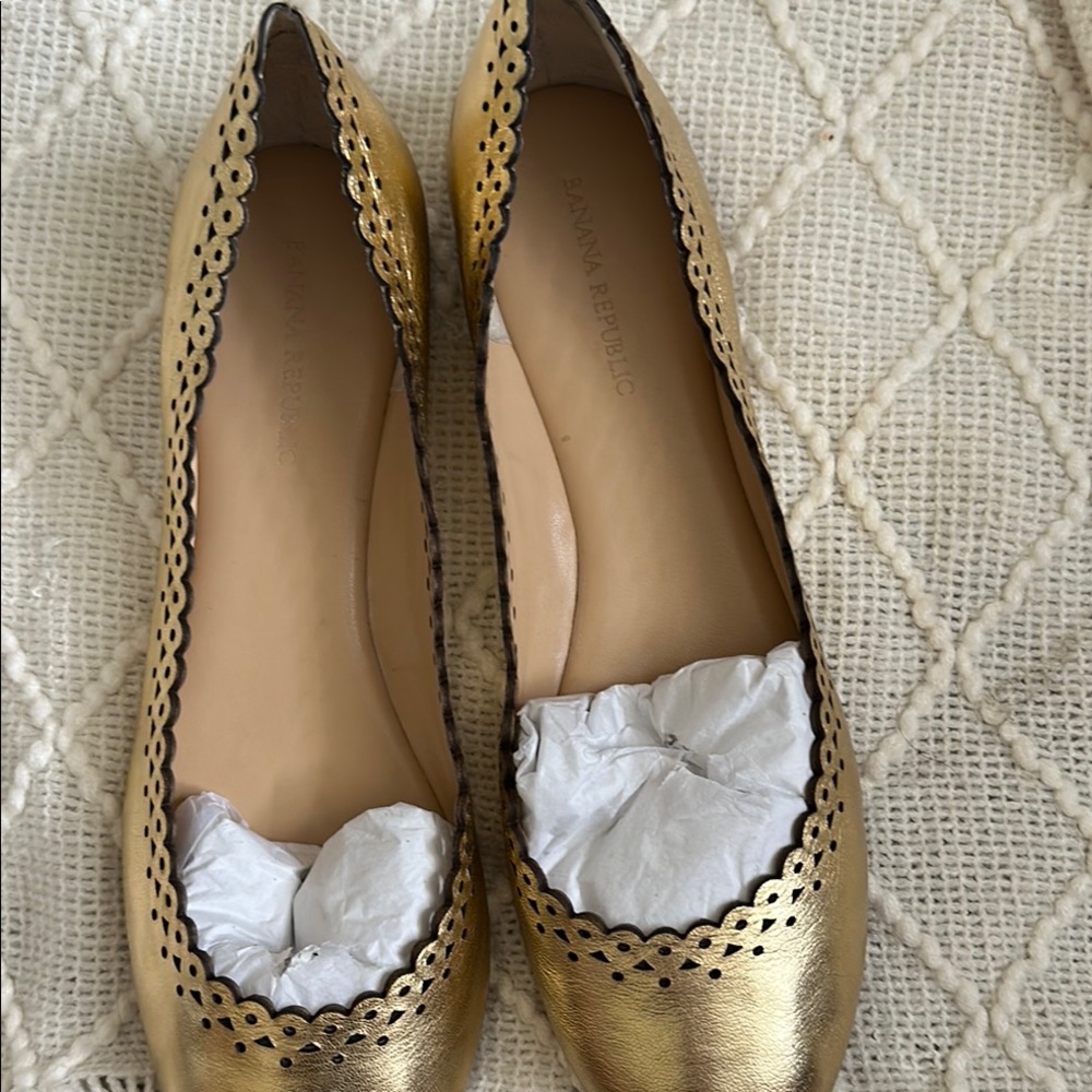 Banana Republic Gold Ballet Flats with Perforated Design Size 10